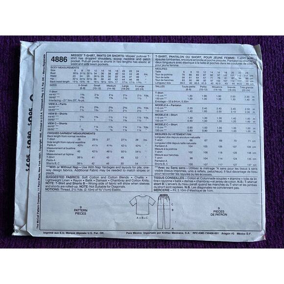 McCalls 4886 top shorts pants sewing pattern sz 10 12 - Picture 3 of 6